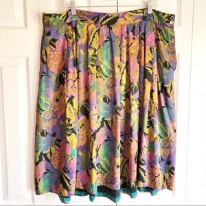 Vintage Toffs Colorful Abstract Print Pleated A-Line Midi Skirt